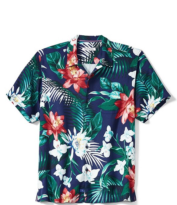 Color:Kingdom Blue - Image 1 - Crescent Grove Tropical Print Short-Sleeve Woven Shirt