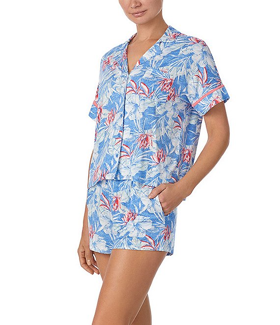 Tommy Bahama Floral Print Notch Collar Jersey Knit Shorty Pajama Set ...