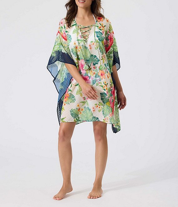 Tommy Bahama Floral Print Short Kimono Tunic Swim Cover Up