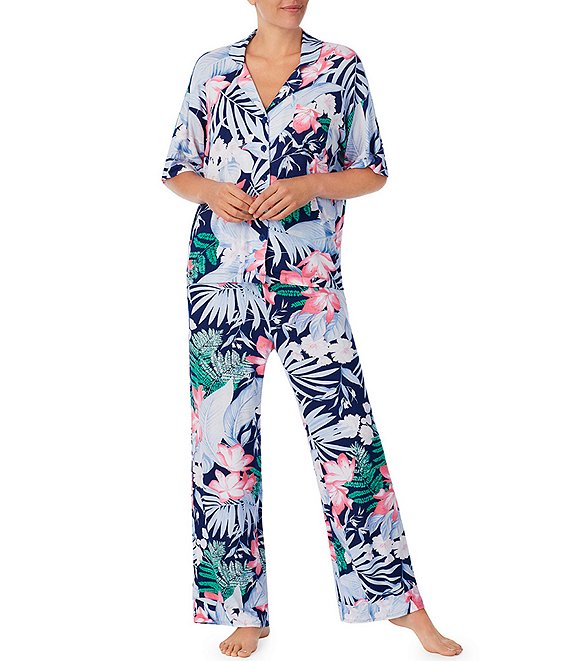 Tommy Bahama Floral Print Short Sleeve Notch Collar Knit Pajama Set ...