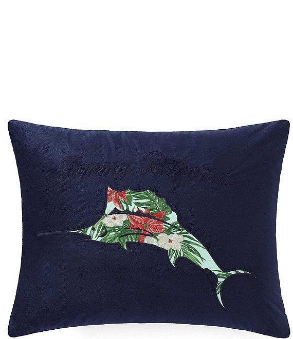 Tommy Bahama Holiday Marlin Blue Velvet Decorative Breakfast Pillow