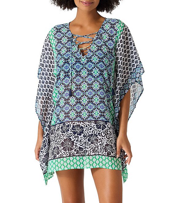 Tommy Bahama Island Cays Hibiscus Lace Up Tunic Cover Up | Dillard's