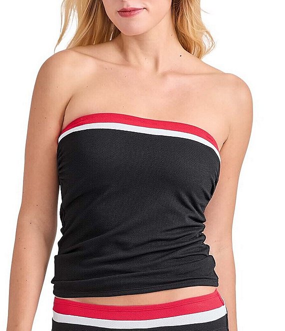 Tommy Bahama Island Cays Tummy Control Color Block Bandini Swim Top, Black - Image 1