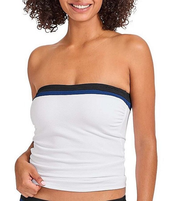 Tommy Bahama Island Cays Tummy Control Color Block Bandini Swim Top, White - Image 1