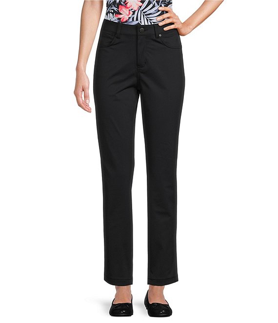 Color:Black - Image 1 - IslandZone® Kira Cay Warp Knit Ankle Straight Pants
