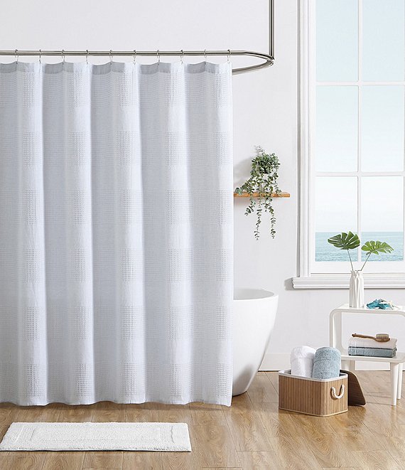 Color:Tranquil Blue - Image 1 - MOA Solid Waffle Weave Shower Curtain