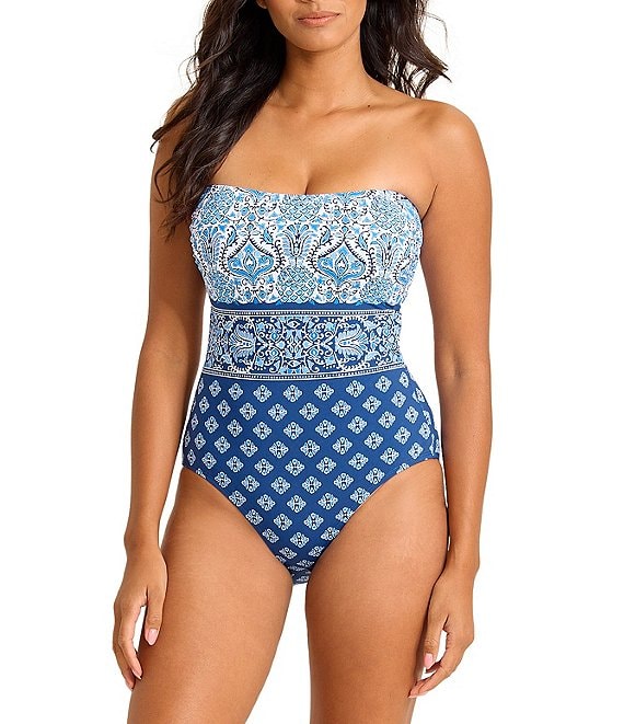 Tommy Bahama Noble Pineapple Strapless Bandeau One Piece Swimsuit