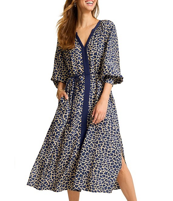 Tommy Bahama Safari Spots 3/4 Sleeve V-Neck Midi Dress | Dillard's