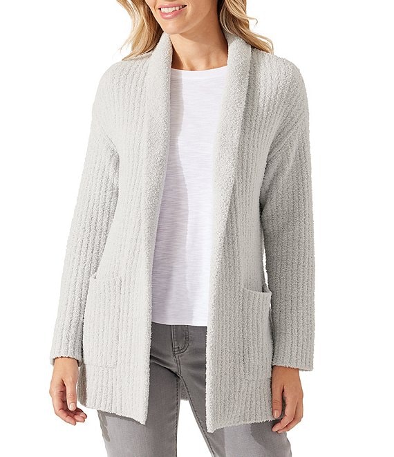 Color:Pearl Grey Heather - Image 1 - Sea Swell Ribbed Chenille Long Sleeve Sweater Cardigan