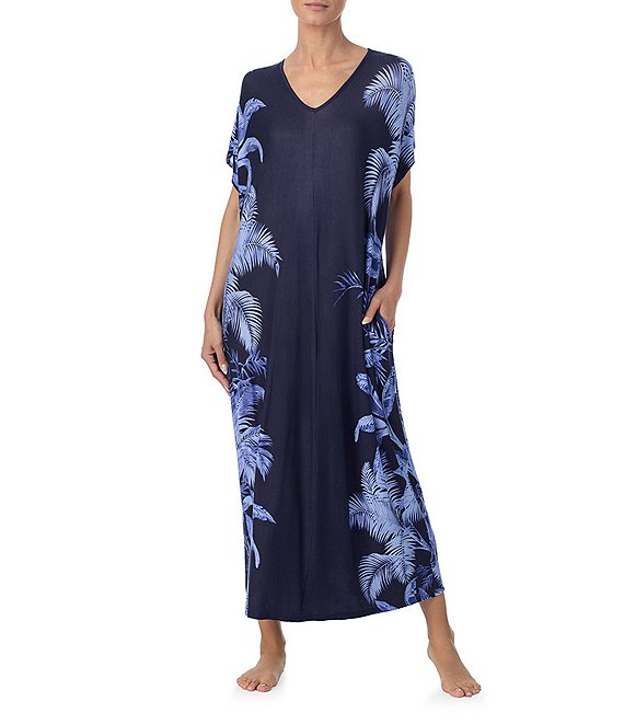 Tommy Bahama Short Sleeve V-Neck Knit Palm Print Caftan | Dillard's