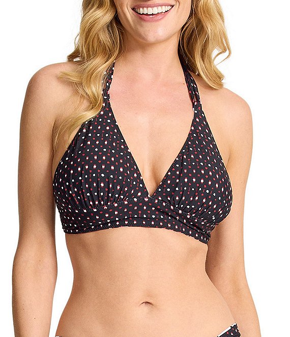 Tommy Bahama Sunset Bloom Reversible Dot Print Halterkini Swim Top