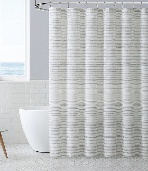 Color:Pale Khaki - Image 1 - Tidal Stripe Shower Curtain