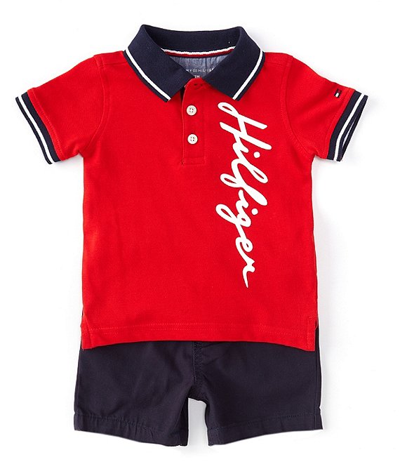 Tommy Hilfiger Boys 12-24 Months Short Sleeve Scripted-Logo Polo Shirt & Solid Shorts Set | Dillard's