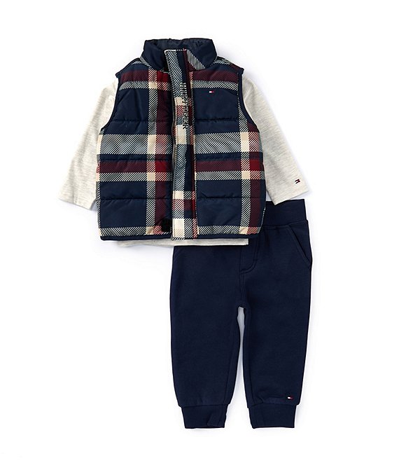 Tommy Hilfiger Baby Boys 12-24 Months Sleeveless Plaid Puffer Vest, Long Sleeve Monogram-Logo T-Shirt & Jogger Pant Set | Dillard's Tommy Hilfiger Baby Boys 12-24 Months Sleeveless Plaid Puffer Vest, Long Sleeve Monogram-Logo T-Shirt & Jogger Pant Set | Dillard's