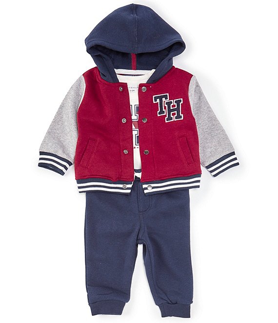Color:Assorted - Image 1 - Baby Boys 3-18 Months Long Sleeve Varsity Jacket, Short Sleeve Bodysuit & Solid Fleece Jogger Pants