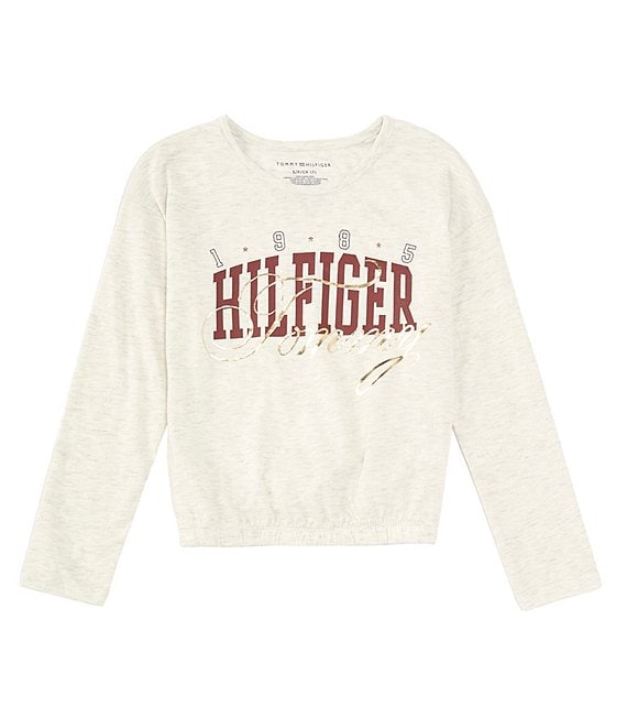 Tommy Hilfiger Big Girls 7-16 Long Sleeve Arched Logo Elastic-Hem Jersey T- Shirt