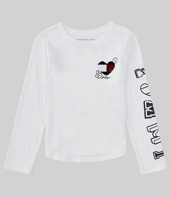 Tommy Hilfiger Big Girls 7-16 Long Sleeve Heart Flag Sequin T-Shirt |  Dillard's