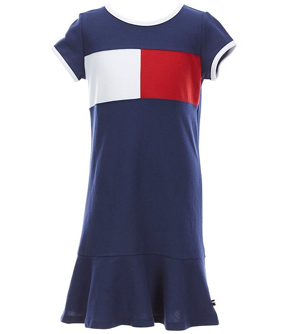Tommy Hilfiger Big Girls 7-16 Pieced Flag Pique Dropwaist T-Shirt Dress