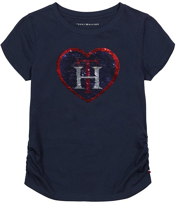 Tommy Hilfiger Big Girls 7-16 Short Sleeve Flip-Sequin Heart T-Shirt
