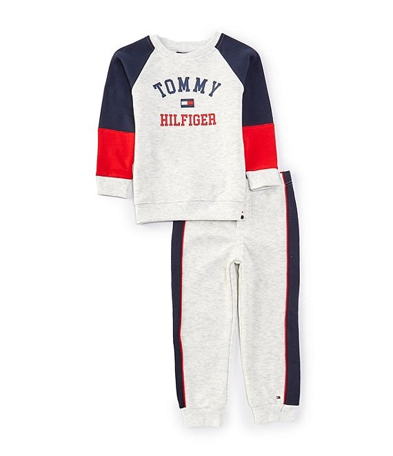Tommy Hilfiger Little Boys 2T 4T Long Sleeve Colorblock Fleece Sweatsuit Top Jogger 2 Piece Set Dillard s