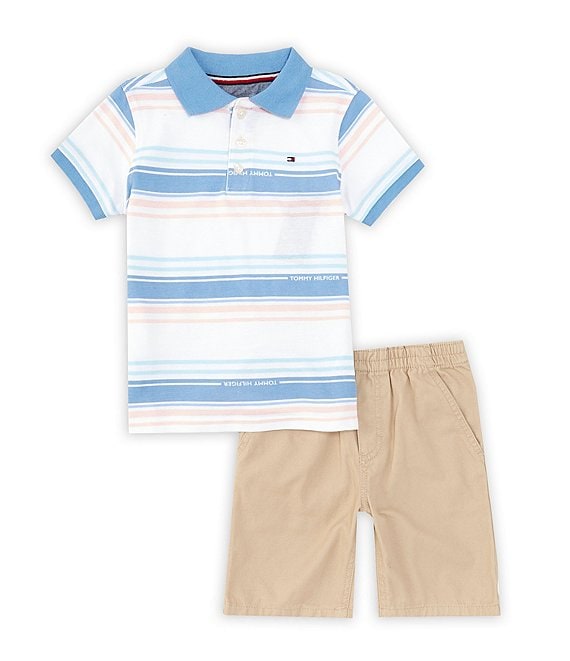 Tommy Shirt Sueded 2T-4T Set Short & Little Solid Boys Polo Hilfiger | Dillard\'s Pique Shorts Sleeve Striped Twill