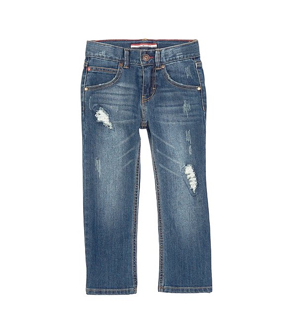 Color:Niagara - Image 1 - Little Boys 2T-7 Destructed Straight-Fit Denim Jeans