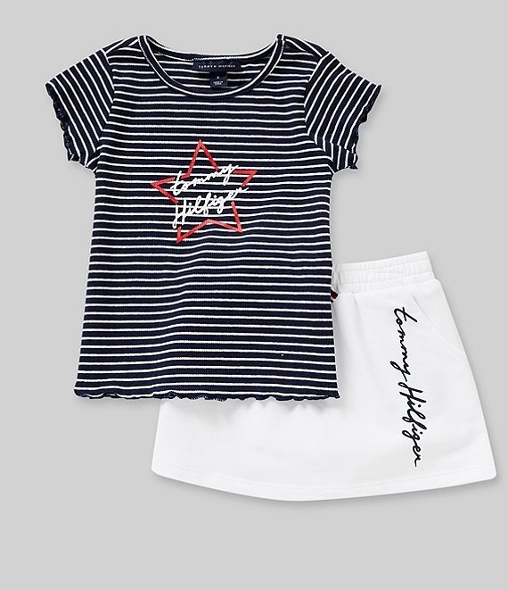 gele Rouse farvel Tommy Hilfiger Little Girls 2T-6X Short-Sleeve Striped Knit Tee & Skort Set  | Dillard's