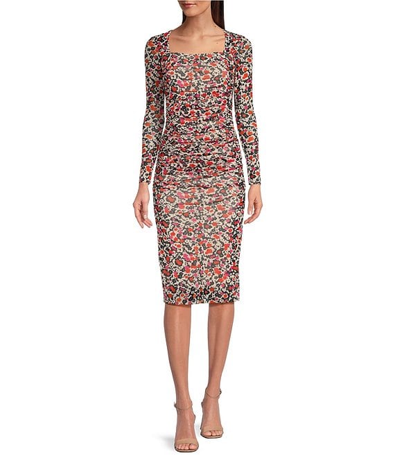 Tommy Hilfiger Long Sleeve Square Neck Floral Midi Dress | Dillard's