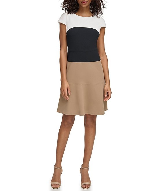 melodi Sump Ud over Tommy Hilfiger Short Sleeve Round Neck Color Block Scuba Crepe Fit And Flare  Dress | Dillard's