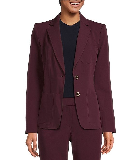 Color:Wine Tasting - Image 1 - Stretch Woven Notch Lapel Long Sleeve Two Button Front Jacket