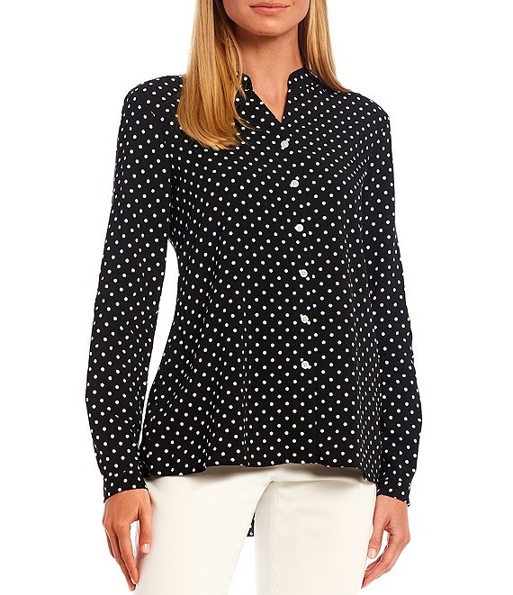 Tommy Hilfiger Woven Banded Collar Long Sleeve Dotted Button Front ...