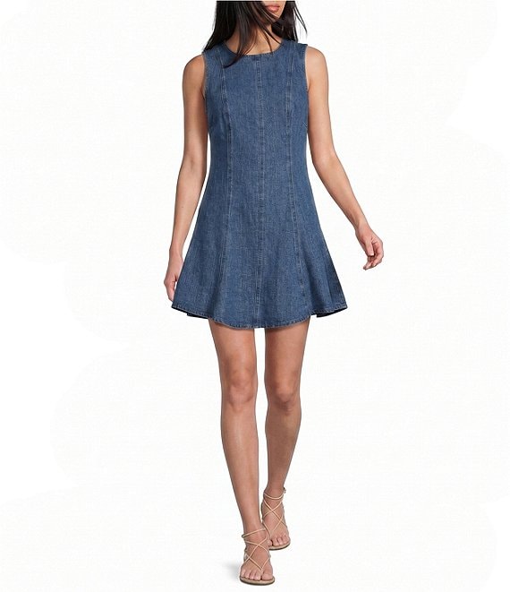 TOPSHOP Denim Seamed Flippy Mini Dress