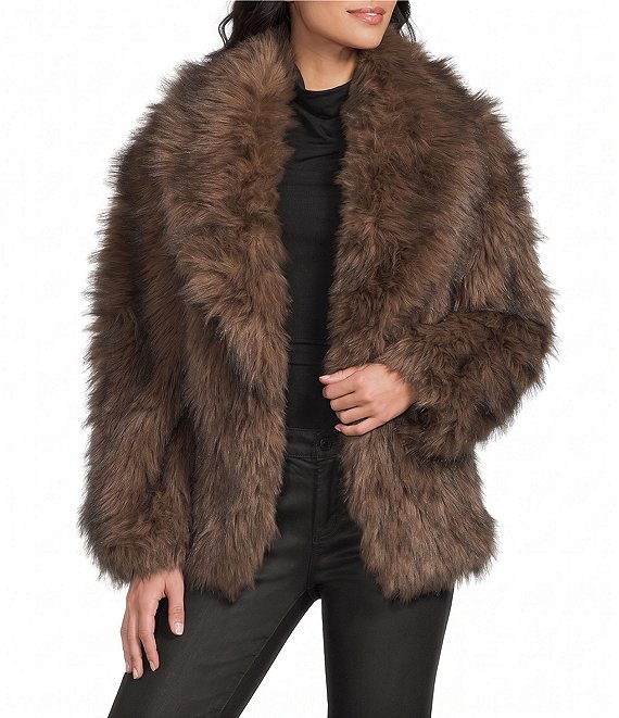 TOPSHOP Faux Fur Mid Length Shawl Jacket