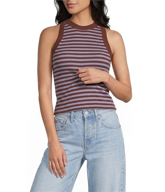 TOPSHOP Knit Ribbed Stripe Racerback Tank Top