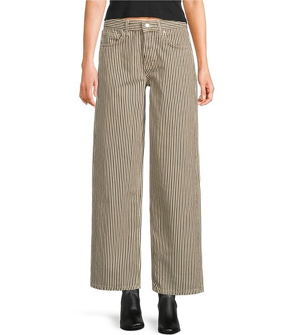 TOPSHOP Striped Mid-Rise Wide Leg Jeans, Brown - Image 1