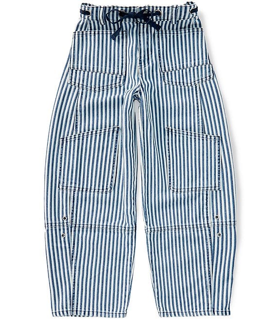 Tractr Big Girls Cotton Striped Wide Leg Cargo Pants