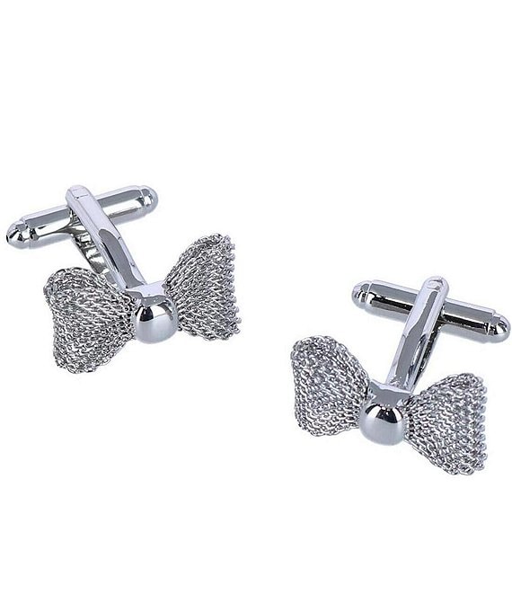 Trafalgar Bailey Bow Tie Novelty Cuff Links, Silver - Image 1