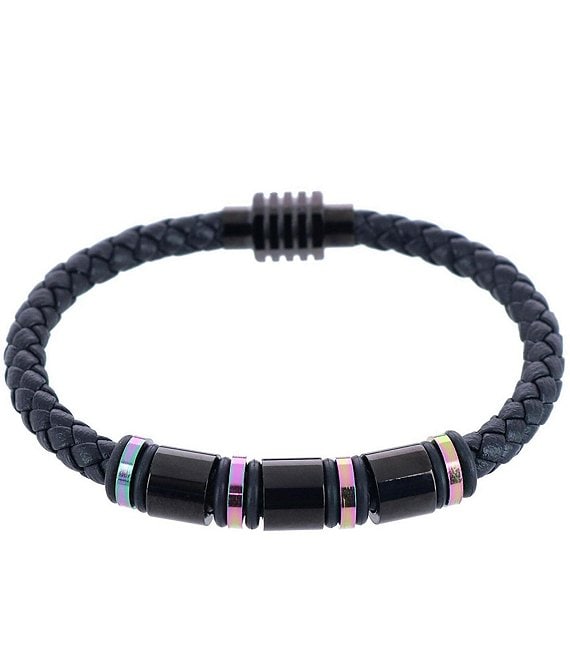 Trafalgar Subtle Color Magnetic Secure Clasp Leather Bracelet, Black - Image 1