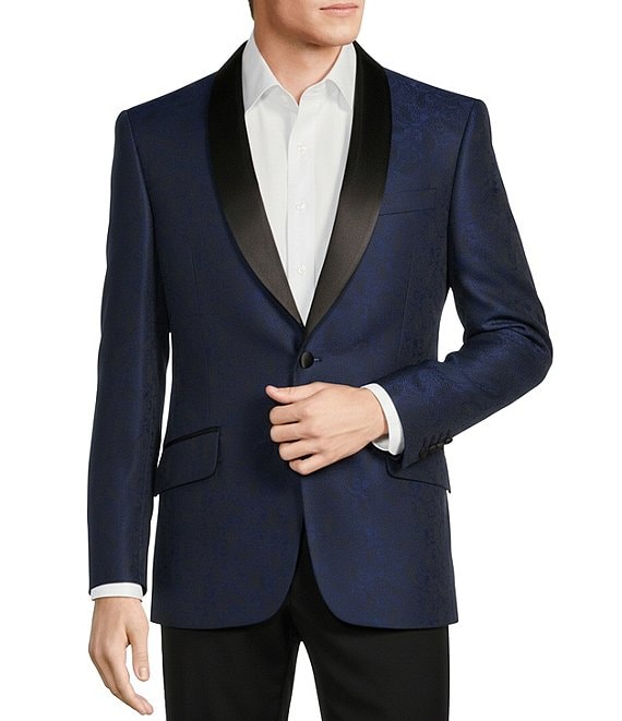 Tre Vero Modern Fit Paisley Jacquard Pattern Suit Jacket, Blue - Image 1