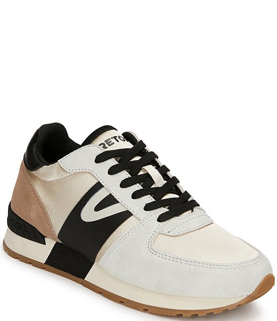 Color:White/Taupe/Black - Image 1 - Loyola Suede And Fabric Lace-Up Sneakers