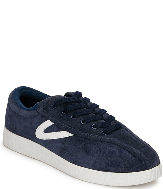 Color:Navy - Image 1 - Nyliteplus Suede Lace-Up Retro Sneakers