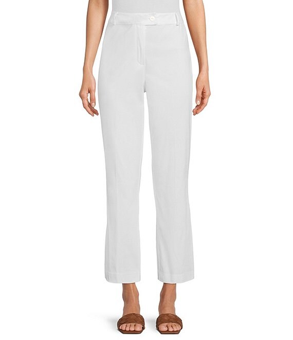 Color:White - Image 1 - Stretch Cotton Solid Wide Leg Capri Pants