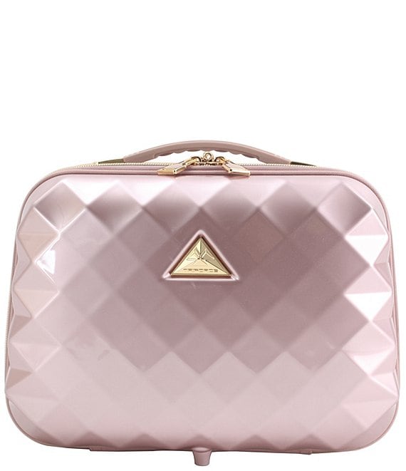 Color:Rose Gold - Image 1 - Savoir Collection Quilted with Floral Strap Travel Beauty Case