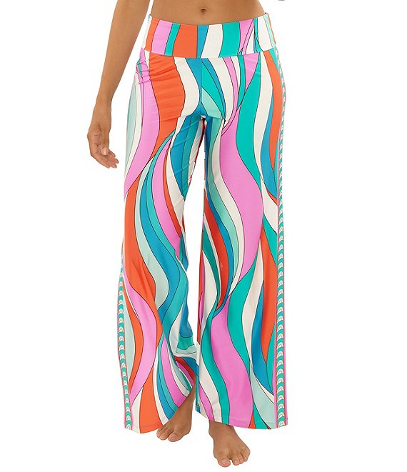 Trina Turk Apollo Boarder Side Slit Pull-On Pant Swim Cover-Up