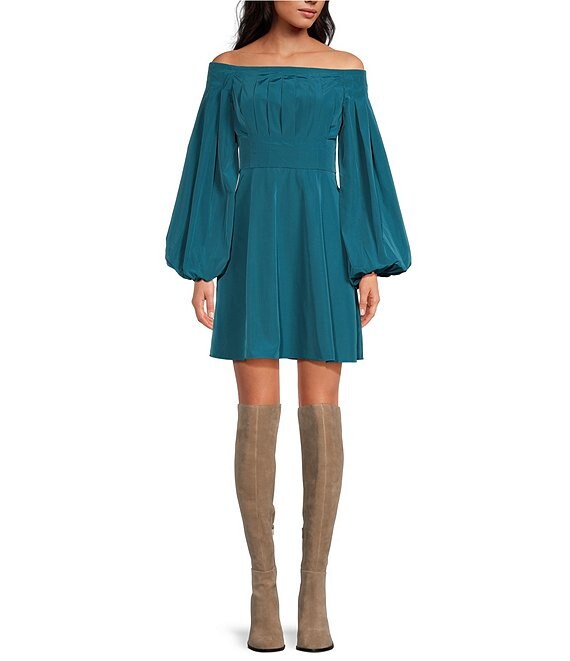 Trina Turk Calista Off The Shoulder Long Balloon Sleeve A Line Dress Dillard s