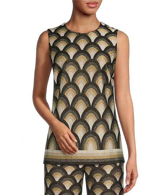 Trina Turk Haruto Jacquard Knit Border Print Crew Neck Sleeveless  Coordinating Tunic