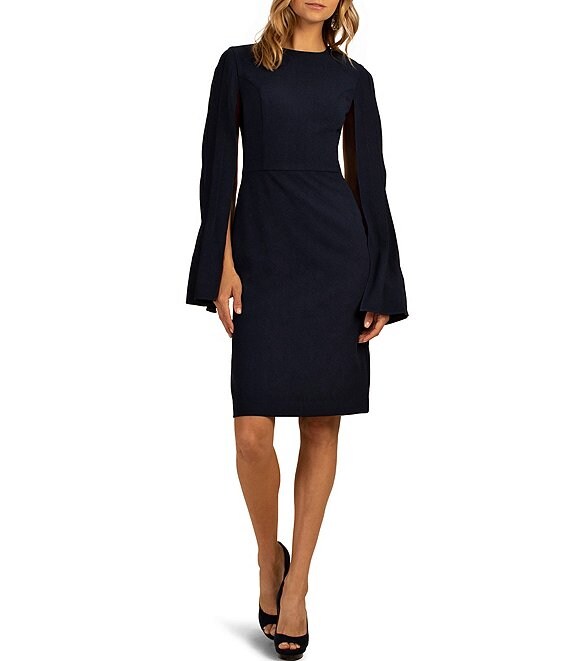 Trina Turk Monumental Crew Neck Pleated Cape Sleeve Sheath Dress ...