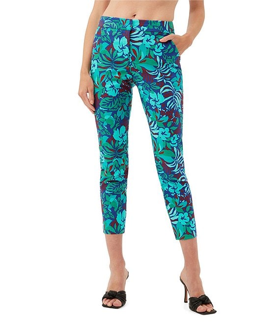 Trina Turk Moss 2 Woven Floral Print Mid Rise Slim Straight Cropped ...