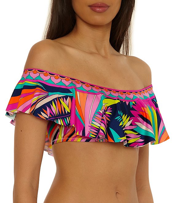 Trina Turk Paralia Tropical Off-The-Shoulder Ruffle Swim Top
