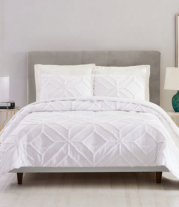 Color:White - Image 1 - Trellis Tufted Comforter Mini Set